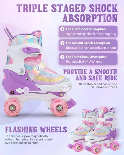 Miniatura 4 de Gonex Patines de ruedas para niñas, niños y mujeres con todas las ruedas iluminadas, patines ajustables para principiantes, niños pequeños