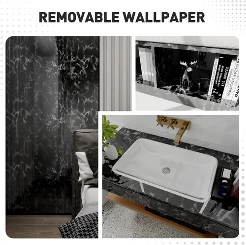 Miniatura 9 de Papel adhesivo de mármol negro, brillante, para despegar y pegar, para encimera, muebles, impermeable, extraíble, papel de pared extraíble, cocina