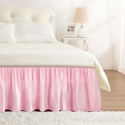 Miniatura 11 de Falda de cama RIMELA envoltura volante elástica que protege contra el polvo con color sólido, resistente a las arrugas y a la decoloración con Blanco