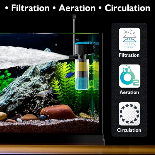 Miniatura 2 de AquaMiracle Filtro sumergible para acuario de 3 etapas en tanque con doble salida de agua y aireación, filtro interno de tanque de peces de 130 GPH