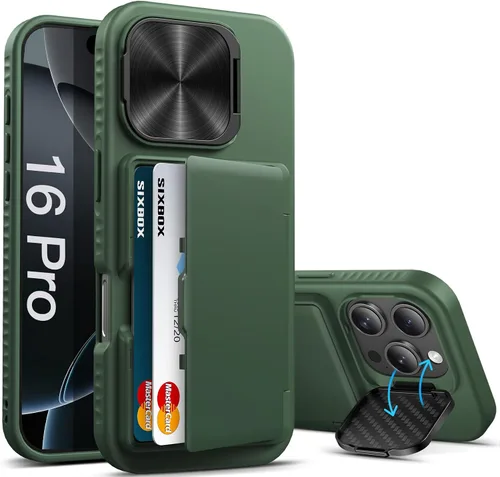 Miniatura 16 de Funda para iPhone 16e tipo cartera, soporte integrado, tarjetero y cubierta para lente de cámara, protección de cuerpo completo, resistente, Negro