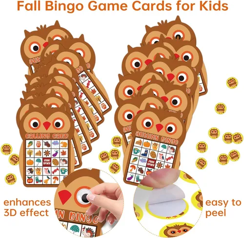 Miniatura 7 de SICOHOME Tarjetas de bingo de otoño para niños, 26 jugadores, juego de bingo de Acción de Gracias para niños y adultos, otoño, Halloween, Acción