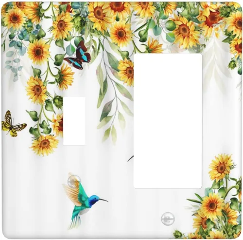 Miniatura 24 de Cubiertas de Interruptor de Luz Artísticas de Cuádruple Palanca con Hojas Tropicales Florales Boho, Flores Bohemias Decorativas Botánicas, Placas