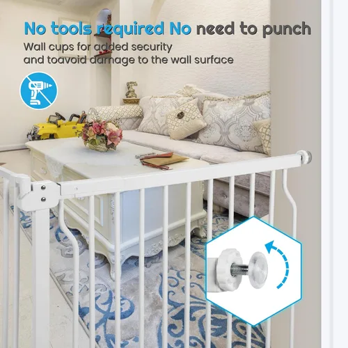 Miniatura 4 de owlie Puerta para bebés de interior de 75 a 85 pulgadas, puerta de seguridad extra ancha para perros, puerta de escalera grande, puertas ajustables