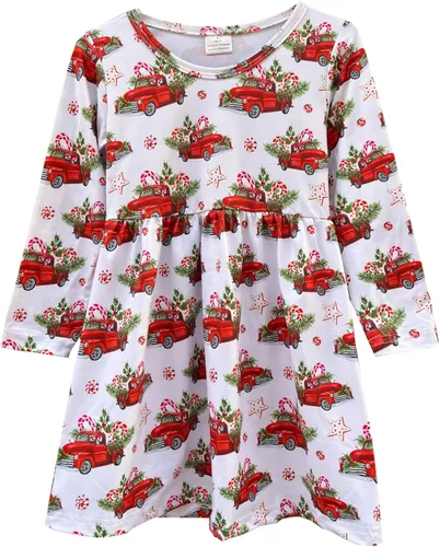 Miniatura 9 de Vestido de Navidad para niña pequeña, muñeco de nieve, árboles de Navidad, camión, a cuadros, reno, Papá Noel, vestido de invierno hasta la rodilla