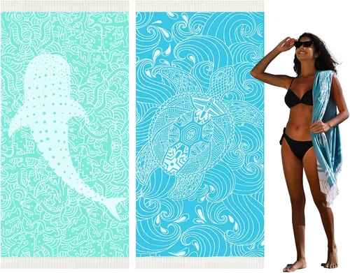Miniatura 27 de Widdonen Toalla de playa turca fina, ligera, de secado rápido, absorbente, de algodón, para baño, piscina, toallas de natación, extra grandes, sin