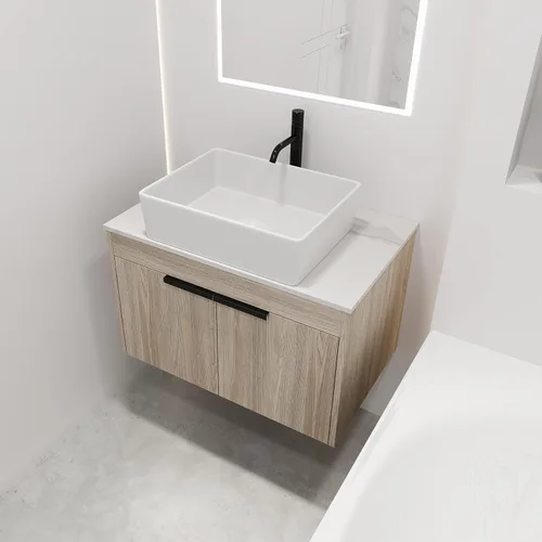 Miniatura 15 de Juego de tocador de baño flotante de 22 pulgadas con lavabo, moderno tocador de baño montado en la pared con lavabo de cerámica y puerta de cierre