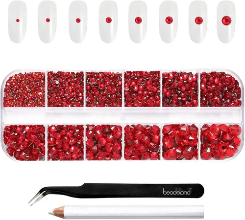 Miniatura 11 de Beadsland Diamantes de imitación para maquillaje, 8 tamaños, 2500 unidades de diamantes de imitación de cristal con parte trasera plana, gemas