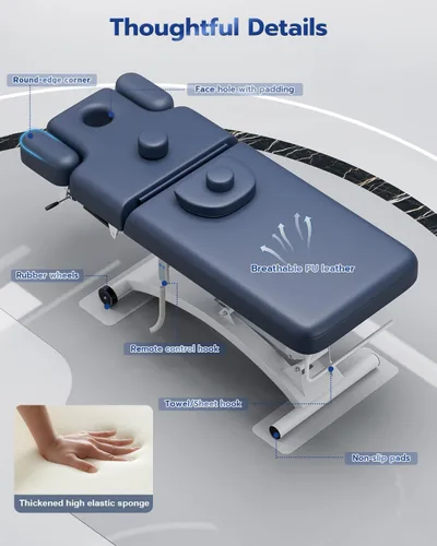 Miniatura 9 de SyyBhb Mesa de masaje eléctrica profesional Hi-Lo con ruedas, respaldo ajustable Haydraulic hacia abajo para tratamiento/facial/belleza/spa/terapia