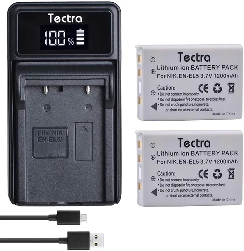 Miniatura 8 de Tectra 2 baterías EN-EL5 y cargador LED para cámaras Nikon Coolpix P530, P520, P510, P100, P500, P5100, P5000, P6000, P90, P80