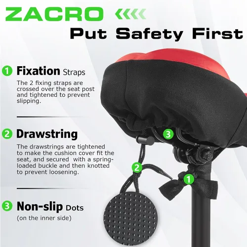 Miniatura 5 de Zacro Cojín de asiento de bicicleta, funda acolchada de gel para asiento de bicicleta para hombres y mujeres, cómodo, asiento de bicicleta Rojo