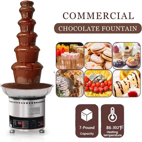 Miniatura 2 de Fuente de fondue de chocolate de acero inoxidable de 4 niveles, pantalla digital, máquina eléctrica comercial de fuente de chocolate, capacidad de 7