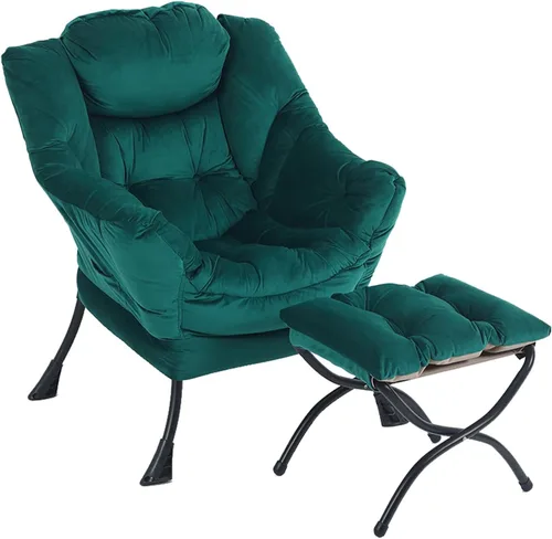 Miniatura 36 de LITA - Silla perezosa con otomana, sofá tapizado de ocio moderno de acento, silla de lectura contemporánea de salón con reposabrazos y bolsillo