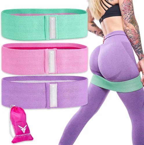 Miniatura 6 de Victor Fitness® Bandas de cadera y glúteos 3 niveles de resistencia Tela antideslizante para sentadillas, estocadas, glúteos y glúteos incluye