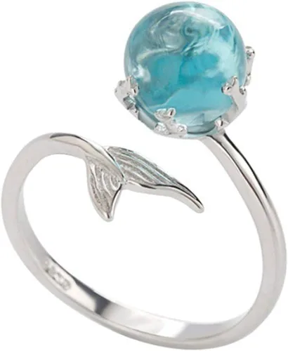 Czjewelry Anillo abierto de cristal azul sirena de princesa del océano tamaño ajustable para mujeres y niñas Cristal circonita