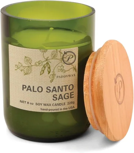 Miniatura 12 de Paddywax Eco Green Collection - Vela de mezcla de cera de soja en tarro de vidrio, aroma a limón Meyer, recipiente verde con tapa de madera, 8 onzas