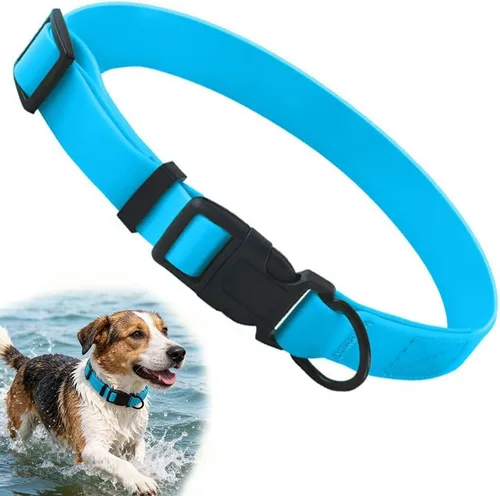 Miniatura 7 de Collar de silicona negra para perros, collares de goma de PVC de plástico impermeable, lavable con hebilla de liberación rápida, collares