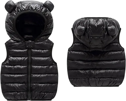 Miniatura 2 de Chaleco sin mangas de invierno para bebé, con cremallera sólida, con capucha y orejas de oso, chaqueta para niños y niñas