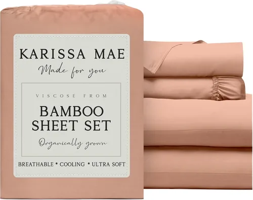 Miniatura 51 de KARISSA MAE Juego de sábanas tamaño individual de viscosa de bambú refrescante, 100% cultivadas orgánicamente, bolsillo profundo de 18 pulgadas