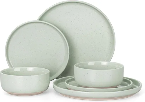 Miniatura 36 de HaWare Juego de vajilla de gres, juego de platos y tazones de 12 piezas para 4, juego de vajilla para casa restaurante, blanco lechoso moteado