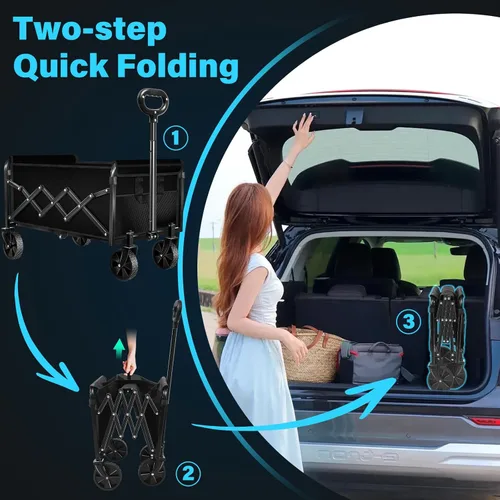 Miniatura 4 de Carro plegable con ruedas: Carro de utilidad plegable de 360LBS de alta resistencia - Carro de compras portátil todo terreno para compras