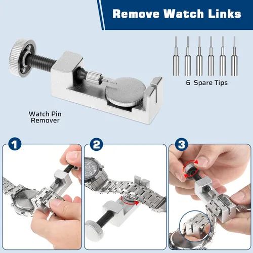 Miniatura 2 de Vastar Kit de extracción de eslabones de reloj, removedor de pasadores de correa de reloj, kit de reparación de reloj para ajuste de correa de reloj