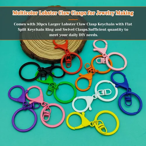Miniatura 2 de 30 llaveros con cierre de langosta para hacer joyas, coloridos clips de gatillo giratorios de metal con cierres giratorios, clips de gancho, anillo
