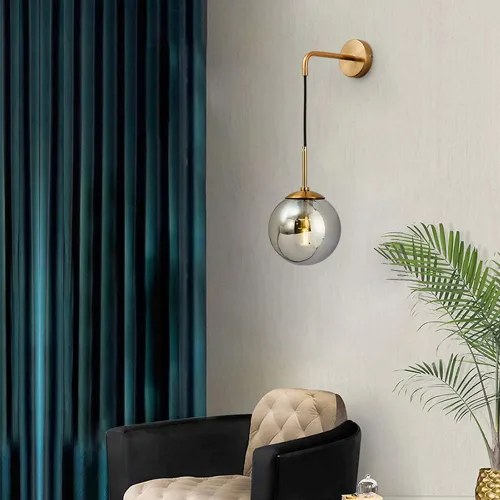 Miniatura 7 de KCO Lighting - Lámpara de pared moderna con globo dorado de mediados de siglo con cable de enchufe, aplique de pared minimalista con bola de vidrio