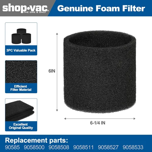 Miniatura 5 de Shop-Vac Filtro de disco de papel 90107 y filtro de funda de espuma 90585, para la mayoría de aspiradoras Shop-Vac en húmedo/seco de 5 galones