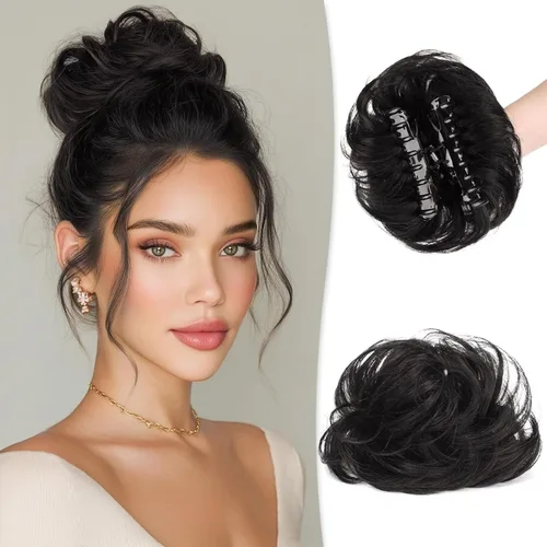 Miniatura 26 de RUWISS Pinza de Garra Moño Desordenado Postizo de Cabello Humano Real Moños Ondulados Rizados Chignon Extensiones de Moño Peinado Recogido