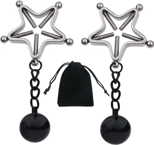 Pinzas para pezón con peso de acero inoxidable con clip de cadena para pezón, bola ajustable, sin perforación, joyería para pezones para adultos,