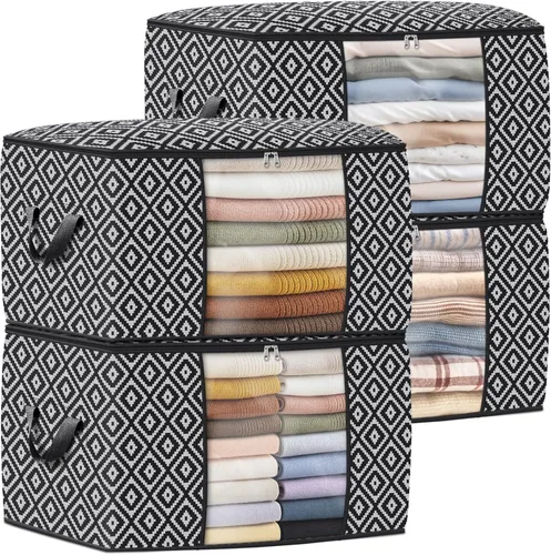 Miniatura 12 de StorageTastic Direct 100L, paquete de 2 contenedores de almacenamiento, contenedores grandes de almacenamiento de ropa, bolsas plegables de Negro