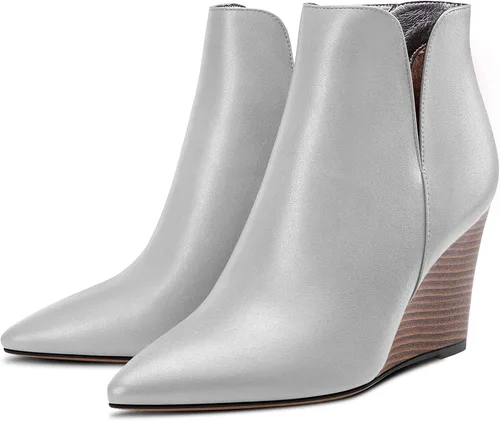 Miniatura 4 de Aachcol Botines de cuña para mujer, botines cortos, punta puntiaguda, tacón alto y grueso, mate, 4 pulgadas