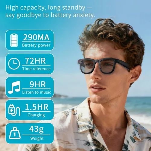 Miniatura 3 de Lentes inteligentes con cámara e IA, gafas de grabación de fotos y video de 8 MP con estabilización de imagen, traducción en vivo y control de voz