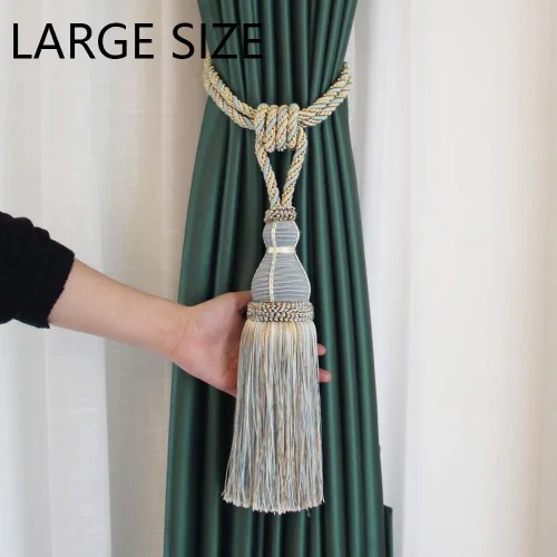 Miniatura 3 de BEL AVENIR Paquete de 2 alzapaños de cortina con borlas, grandes hechos a mano, cuerda para el hogar, oficina, hotel, elegante decorativo (beige)