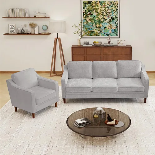 Miniatura 12 de Conjuntos de muebles para sala de estar Kingfun, sofá de 3 plazas y sofá biplaza, juego de sofá de estilo moderno de mediados de siglo, sofá de Piel