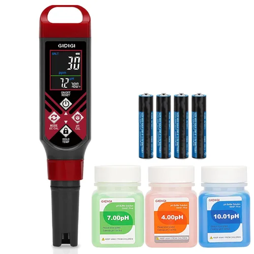 Medidor digital de pH de piscina y probador de sal con batería AAA 5 en 1 pluma de pH Medidor de pH de sal roja