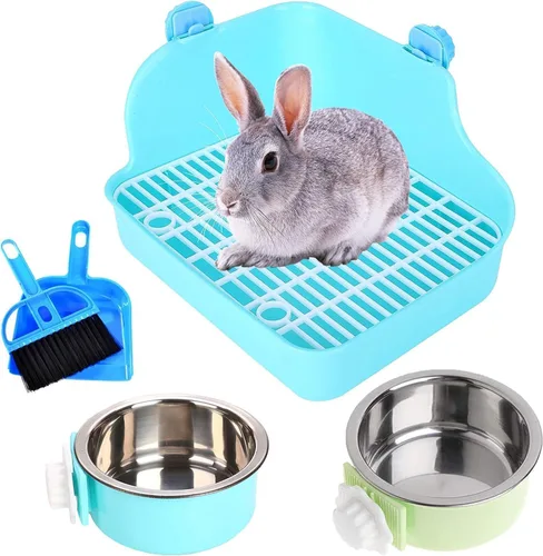 Miniatura 9 de PINVNBY Caja de arena de conejo para jaula de conejo, caja de ropa de cama de esquina para animales pequeños, bandeja colgante para mascotas, jaula