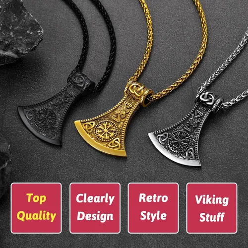 Miniatura 6 de FaithHeart Collar con colgante de hacha vikinga para hombres y mujeres, joyería vikinga nórdica de acero inoxidable con delicado embalaje de regalo