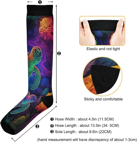 Miniatura 3 de xigua Misteriosos calcetines de compresión de tortuga pintada para mujeres y hombres, medias altas de circulación hasta la rodilla para correr