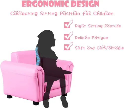 Miniatura 5 de Costzon Sofá para niños con reposapiés, sofá para niños con ASTM y CPSIA con superficie de piel sintética, mini reposabrazos, sofá suave para niños