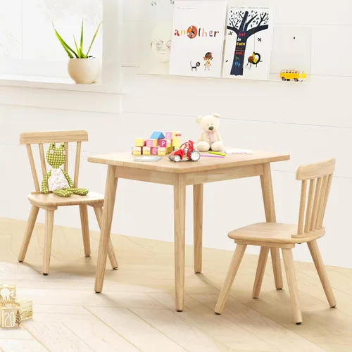 Miniatura 2 de Curipeer - Juego de mesa y 2 sillas Windsor para niños, juego de mesa y silla para niños y bebés de caucho con patas antideslizantes/diseño