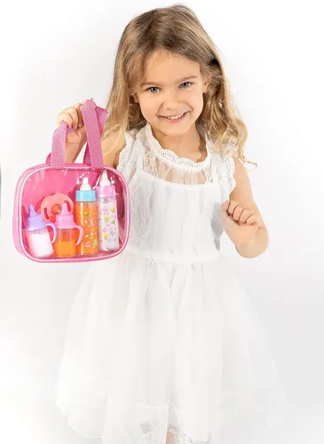 Miniatura 6 de Cochecito de muñeca de bebé con diseño de flores y juego de alimentación que desaparece
