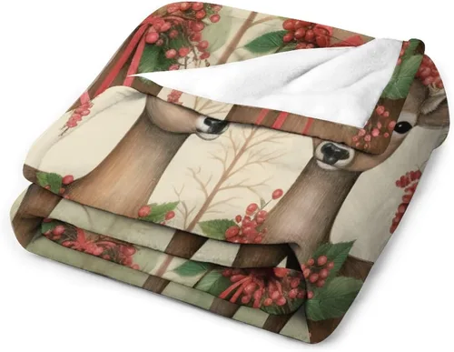 Miniatura 3 de Elegante manta de Navidad con diseño de ciervos y bayas rojas y verdes, diseño de renos de invierno, con diseño de ciervos y bayas rojas, manta