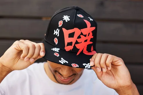 Miniatura 5 de Ripple Junction Naruto Shippuden Adulto Unisex Akatsuki Kanji Ring Flat Bill El Snapback Sombrero NegroRojo