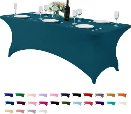 Miniatura 91 de Mantel de elastano para mesas de 4, 6 u 8 pies, mantel elástico universal ajustable para fiestas, banquetes, bodas y eventos - Verde manzana