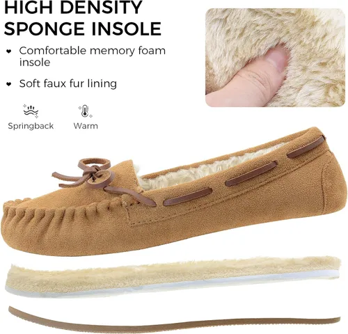 Miniatura 3 de Vonair Women's Moccasin Slippers Micro Suede Warm Faux Fur Pile Lined Lace-Up Cozy Bow Indoor & Outdoor Moccasins Slip On Loafers Shoes for Women