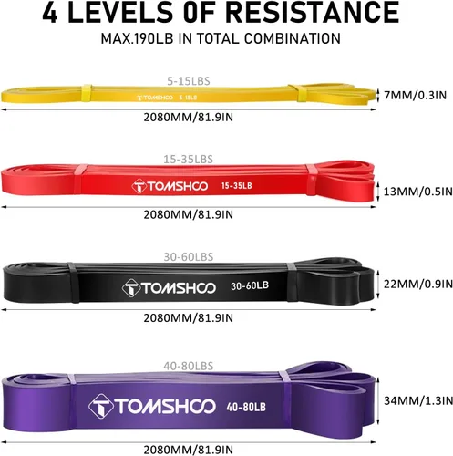 Miniatura 2 de TOMSHOO Juego de bandas de resistencia, 4/5 piezas de bandas de entrenamiento de ejercicio de fitness con bolsa de almacenamiento, anclaje