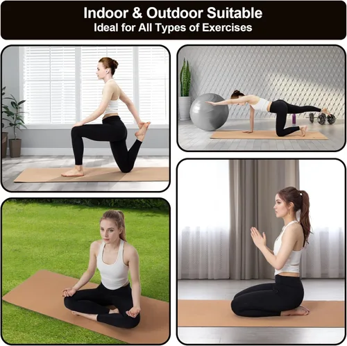 Miniatura 6 de StrongTek Esterilla de yoga de corcho ecológico, 7mm de espesor, 183 x 61 cm, corcho+TPE, 0.9 kg, antideslizante, ligera y acolchada para yoga