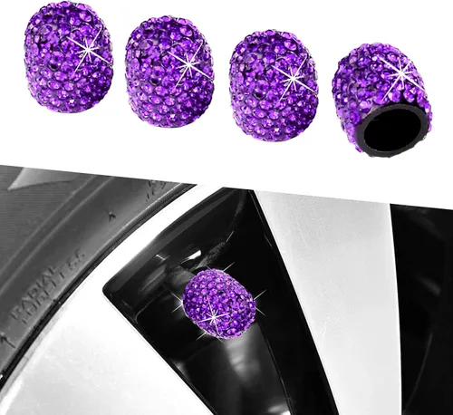 Kewucn Bling Tapones de Vástago de Válvula de Neumático de Coche, Paquete de 4 Cubiertas de Vástago Hechas a Mano con Cristales Brillantes, Tapas de